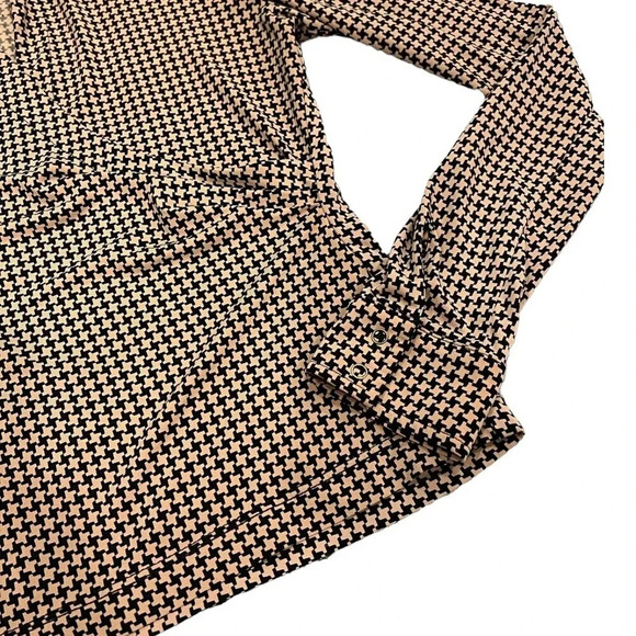 BCBGMaxAzria Brown Houndstooth Faux Wrap Blouse S - Picture 2 of 3